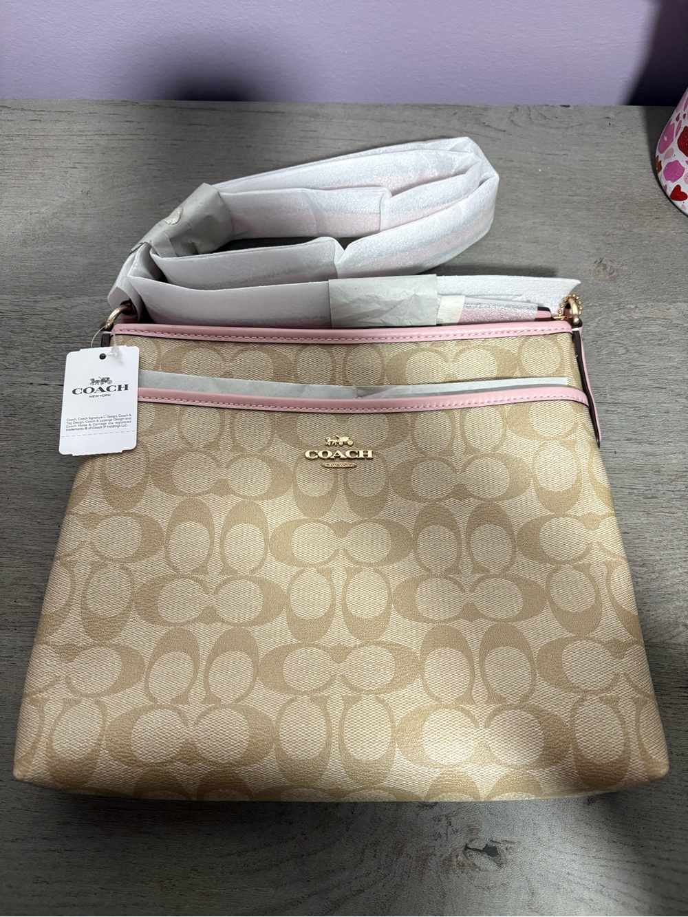 Coach File Crossbody in Signature Canvas Khaki and Pink